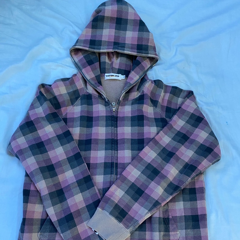 Bape purple plaid zip up hoodie
